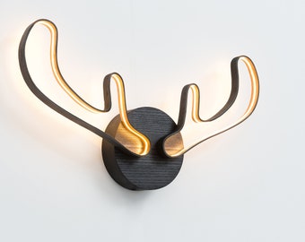 Wooden wall lights HORNS, Loft Light, Wooden Lighting, Metal Wall Lights, wooden sconce horns, Scandinavian Lighting