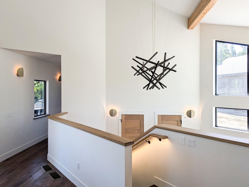 Large Wooden Chandelier with LED Lighting | Modern Geometric Ceiling Fixture | Loft Wooden Lighting | Two Story Chandelier image 5