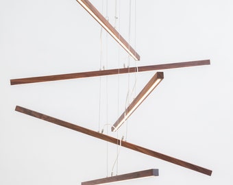 Wooden Linear Chandelier-CASCADE-designer lighting, modern, loft, LED lighting, minimalist, wooden lighting