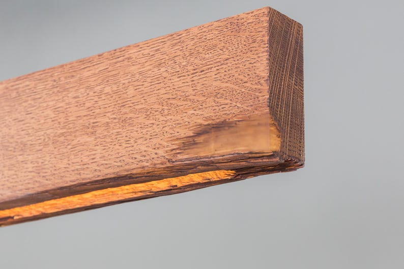 Oak Wood Rustic Light Fixture, Farmhouse Wooden Live Edge Chandelier For Dining Room, Unique Ceiling Light For Dining Table and Kitchen image 14
