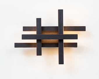 Wooden sconce EQUILIBRIUM, Black wall light, modern hollway sconce, unique wall light, modern sconce, linear ambient wall light.