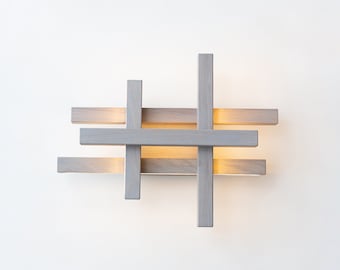 Modern LED Wall Sconce – Black Wood Geometric Light Sculpture Equilibrium