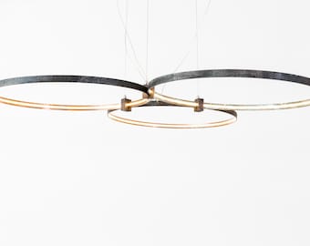 Metal sleek Chandelier, PORTAL DELTA, industrial circle light-modern ring lighting, Interior Design Lighting, Contemporary Hanging Ring Lamp