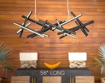 Handmade Oak Wood LED Chandelier | Modern Minimalist Hanging Light