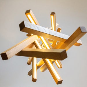 Wooden Staircase Chandelier GENESIS, staiway wooden lighting, staircase chandelier, long suspension lighting, modern staircase lighting image 6