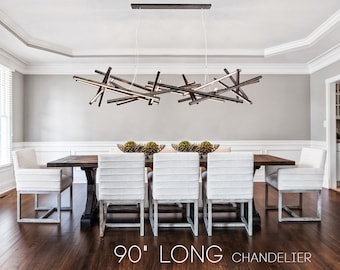 Handmade Wooden Chandelier – Modern LED Pendant Light for Dining Room, Kitchen Island, Long Table, Japandi Ceiling Fixture – INFINITY-L