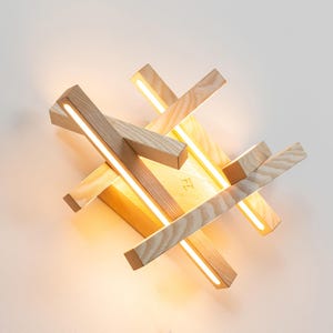 Wooden Sculptural Wall Sconce With LED Lighting and geometric shape | Modern Wall Light | Artistic Wood Wall Lamp | Handmade  – Interstellar