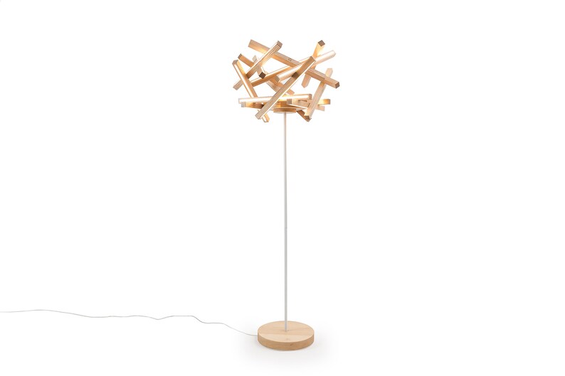 Wooden Floor Lamp Torus Loft Led Modern Home Wood Light Unique Designer Lighting Deco