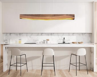Walnut Wood Rustic Light Fixture, Farmhouse Wooden Live Edge Chandelier For Dinning Room, Unique Ceiling Light For Dining Table and Kitchen