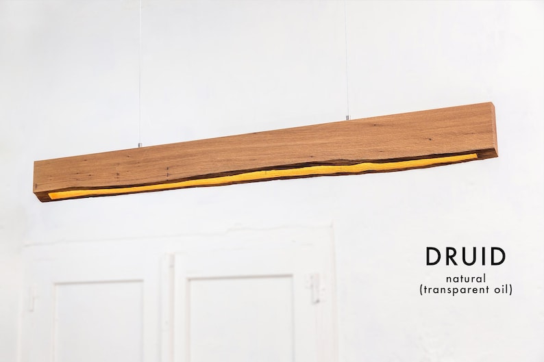 Oak Wood Rustic Light Fixture, Farmhouse Wooden Live Edge Chandelier For Dining Room, Unique Ceiling Light For Dining Table and Kitchen image 15