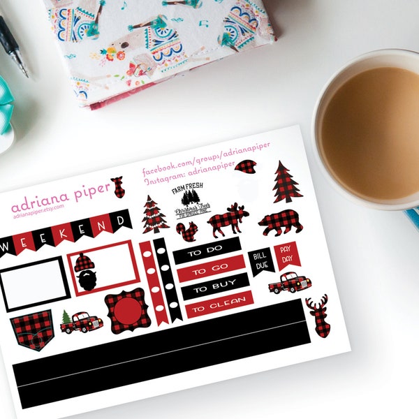 Christmas Plaid Mini Kit Collection Stickers for TN,  Life Planner, Plum Paper Planner, Filofax, Kikki K, Calendar or Scrapbook