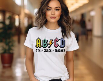 ABCD 4th Grade Teacher Lighting Bolt T Shirt