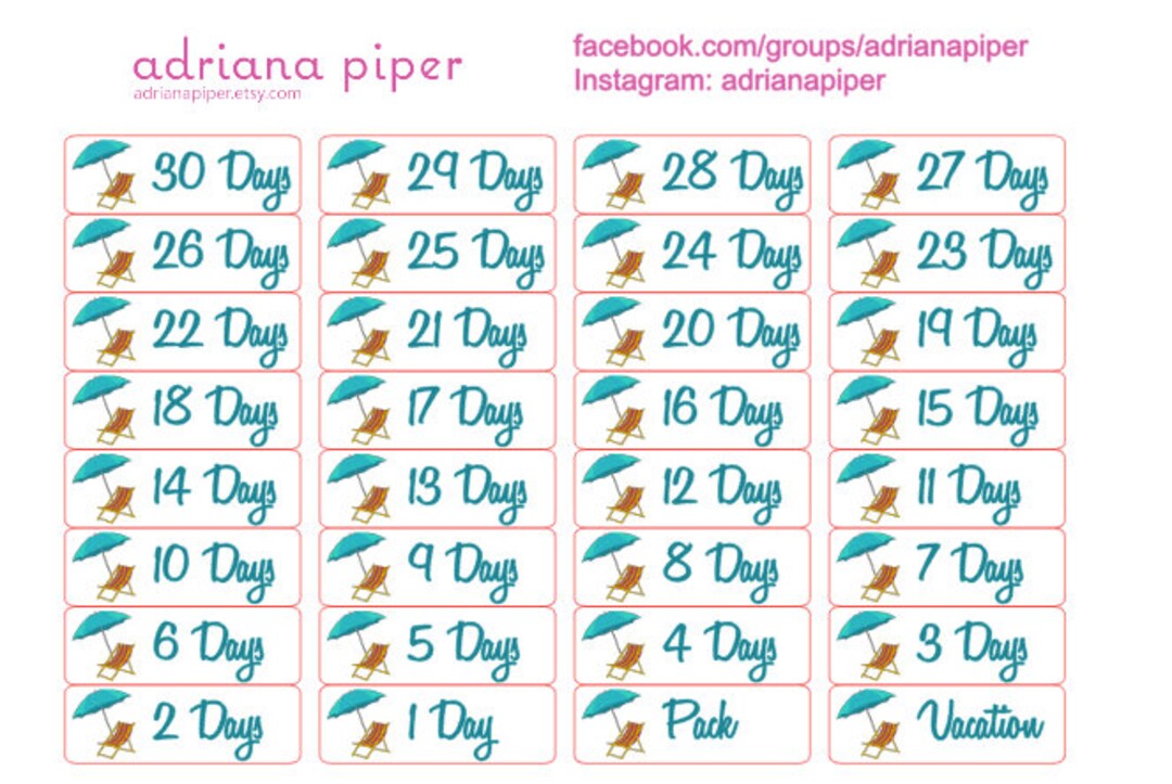 Vacation Countdown Stickers for Erin Condren Life Planner, Plum Paper ...