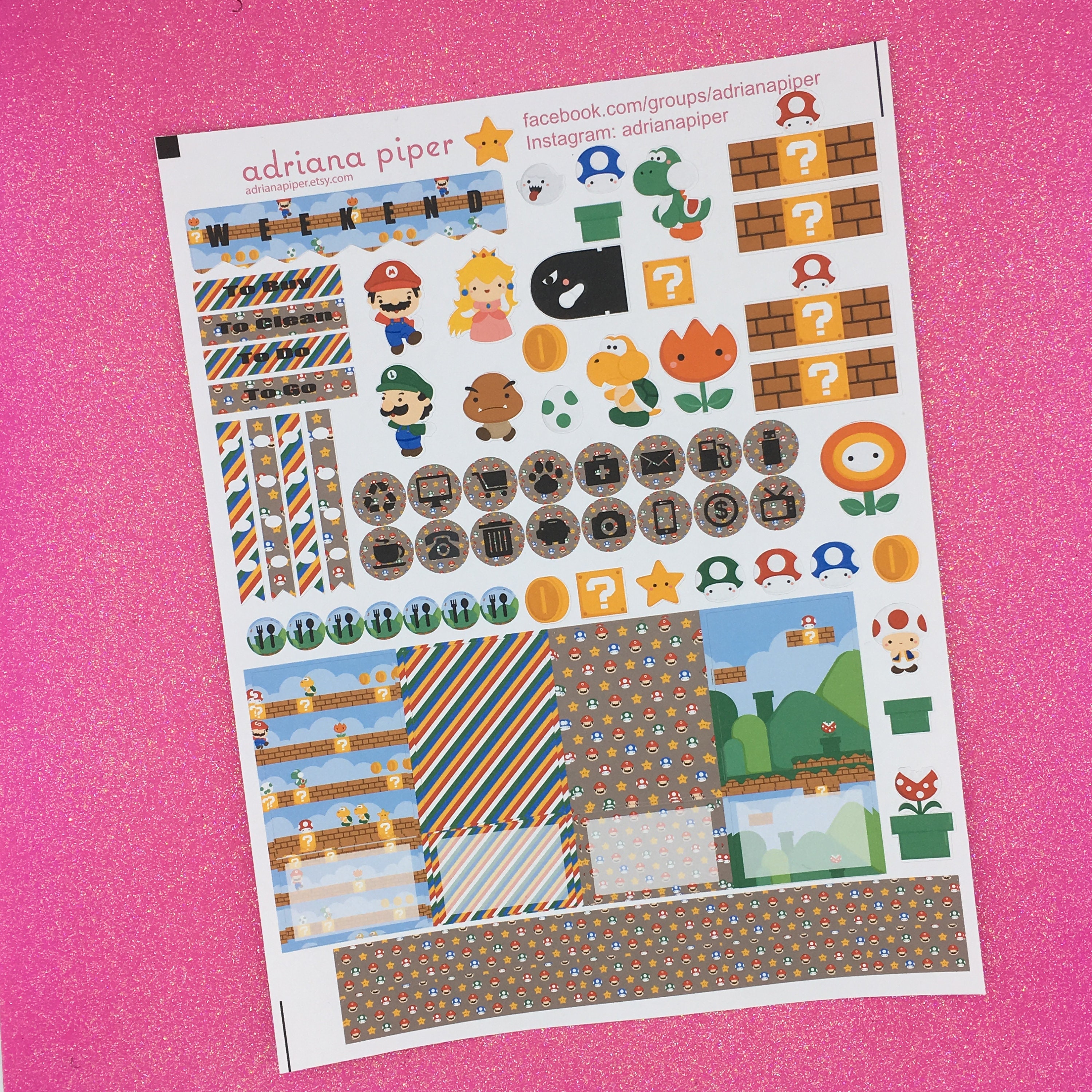 Mario Weekly Kit Stickers for Erin Condren Life Planner, Plum Paper Planner, Filofax, Kikki K, Calendar or Scrapbook EN-