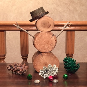 Barkless Tabletop Natural Wood Snowman, Tree Wood Snowman, Barkless Holiday Snowman, Snowman Decorations, Reclaimed Wood Holiday Decor