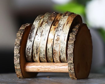 Natural Tree Wood Decorative Beverage Coaster Holder, Wood Coaster Stand, Wooden Holder For Tree Wood Coasters, Rustic Tree Wood Gifts