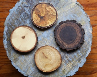 Variety Pack Natural Tree Wood Coasters with Bark (4-Pack) | Coasters For Drinks, Bars, Mancaves, Coffee Tables | Rustic Gifts & Home Decor