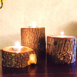 Natural Wood Candle Tea Light Holder (Individual or Set), Tree Wood Candle Holder, Tealight Holes Candle Holder, Log Wood Tealight Holder