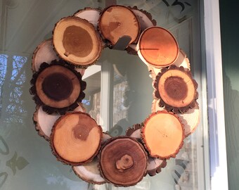 Small Tree Wood Coaster Wreath with Bark - 13" Diameter