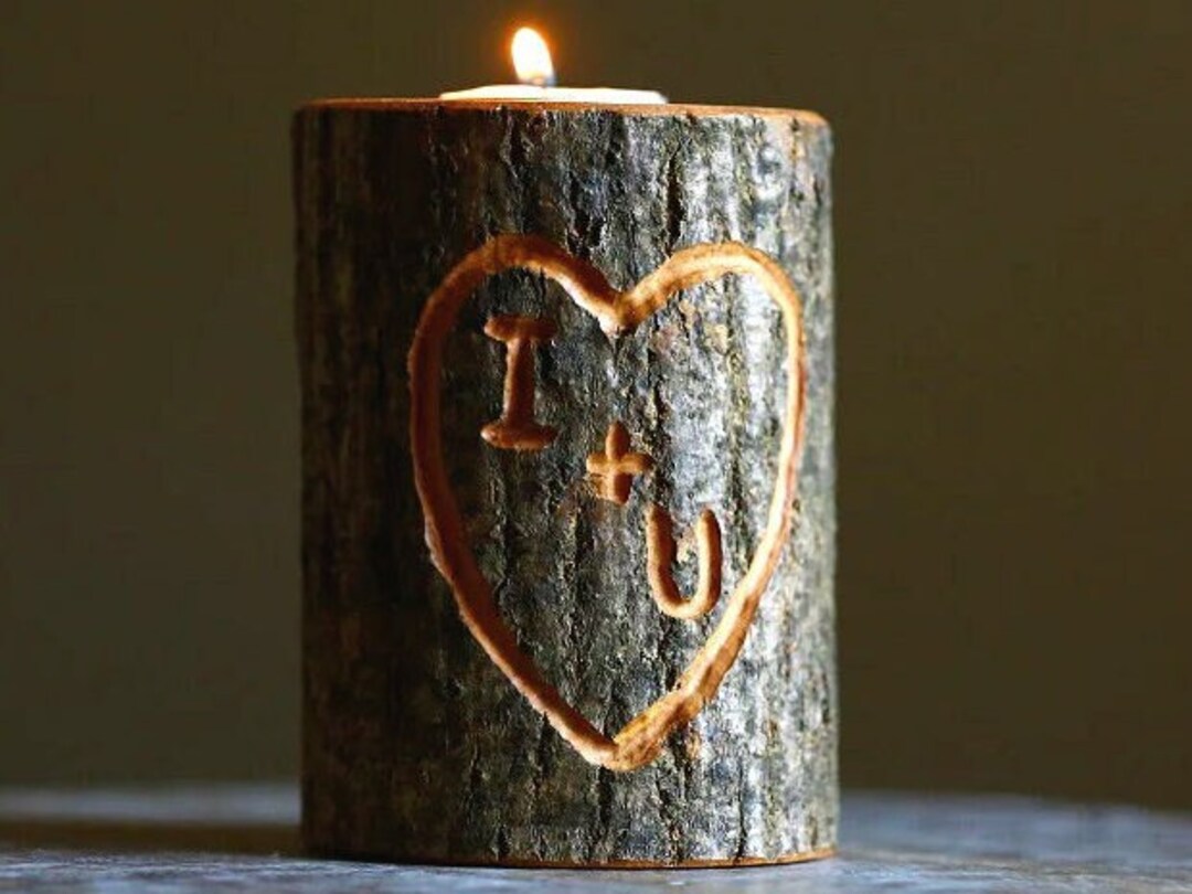 Custom Carved Initials Wood Tealight or Votive Candle Holder