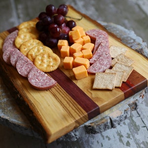 Mixed Exotic Hardwood Cutting Board & Serving Tray with Bark, Natural Wood Cutting Board, Solid Wood Serving Tray