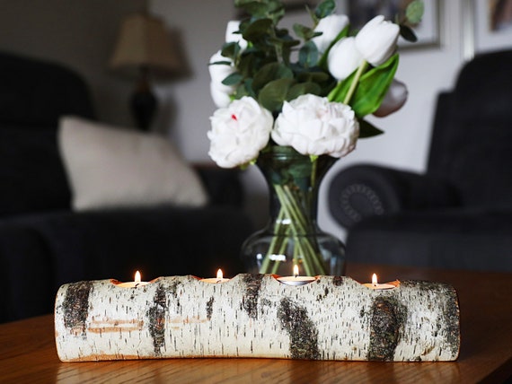 Full Log Birch Wood Branch Candle Holder Real Birch Wood With