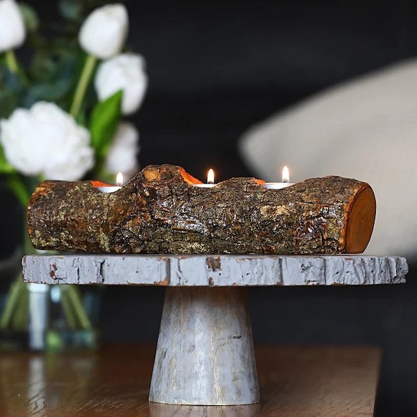 Wood Candle Holder Centerpiece Wood Tealight Candle Holder Rustic Wedding Favor Tree Branch Candle Holder With Bark Wood Decor For Table