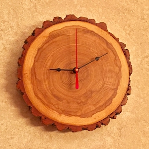 Wall Clock Tree Wood With Bark, 12 Hour Sealed Natural Wood Clock, 1&quot; Thick Rustic Wood Wall Clock, Reclaimed 8&quot; Diameter Wood Clock