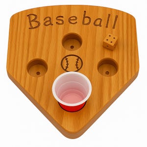 Wood Baseball Party Game – Handcrafted Wooden Dice Game for Tailgates, Camping, Gatherings, and Game Nights – Includes Mini Cup & Wood Dice