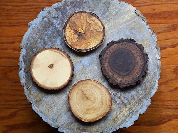 Olive Wood Coasters Set of 4, Wooden Drink Coasters, Rustic Living