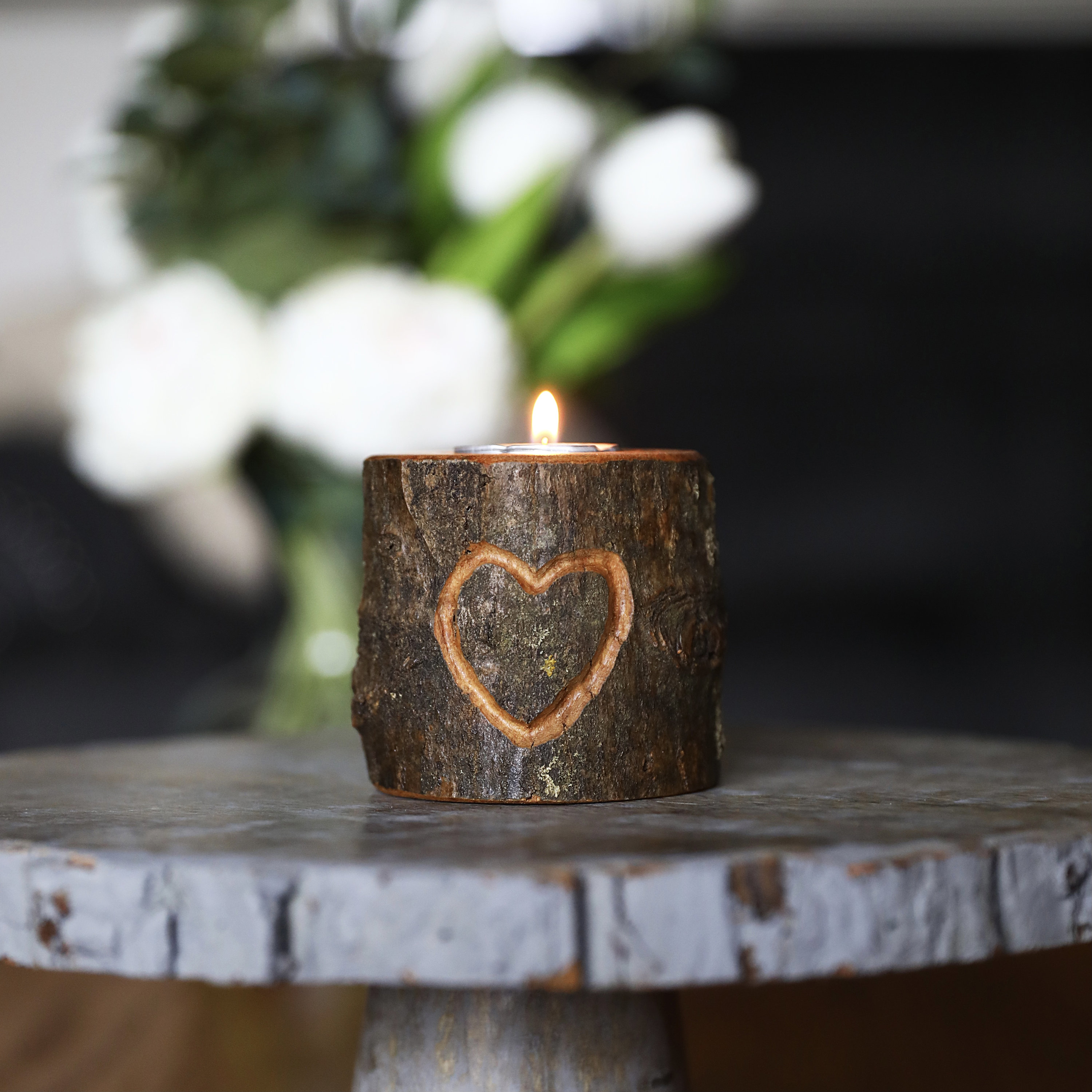 Wooden heart tea light cheap holder