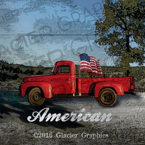 Vintage Red Truck with American Flag Country Farmhouse Printable American Folk Art Digital Download American Flag Americana Ephemera