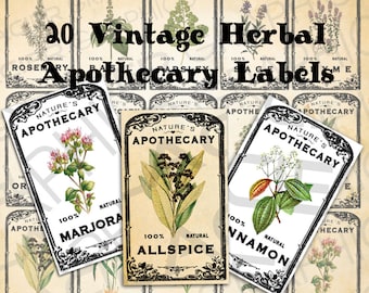 Vintage Herb Apothecary Labels Vintage Herbal Tags Digital Download Herb Labels Vintage Printable Tags