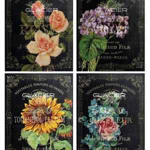 Vintage French Perfume Floral Cards Vintage Floral Parfum Labels Flower Chalkboard Digital Scrapbook Digital Collage Flowers Background