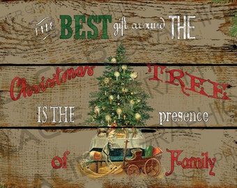 Country Christmas Tree Family Primitive Sign Digital Download Country Farmhouse Christmas Printable Scrapbook Graphics Collage Sheet