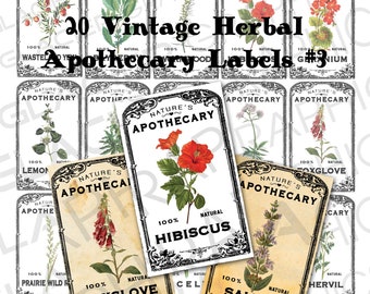 Vintage Herb Apothecary Labels Vintage Herbal Tags Digital Download Herb Labels Vintage Printable Tags Version 3