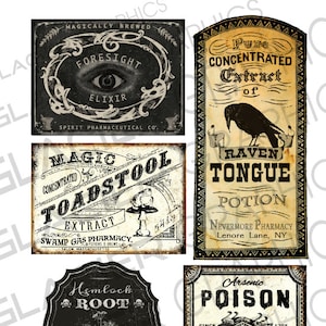 Halloween Poison Labels Halloween Witch Potion Labels Halloween Witchs' Brew Labels Digital Download Printable Collage Sheet