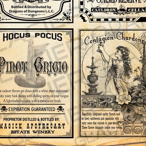 Vintage Halloween Witch White Wine Labels Halloween Wine Bottle Labels Halloween Witch Potion Label Digital Download Printable Collage Sheet