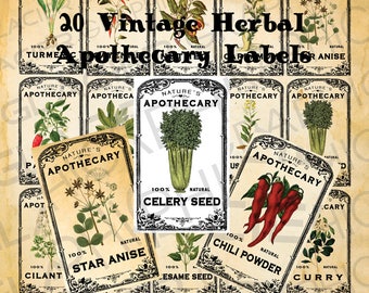 Vintage Herb Apothecary Labels Vintage Herbal Tags Digital Download Herb Labels Vintage Printable Tags Version 2