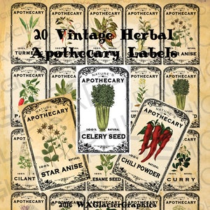 Vintage Herb Apothecary Labels Vintage Herbal Tags Digital Download Herb Labels Vintage Printable Tags Version 2