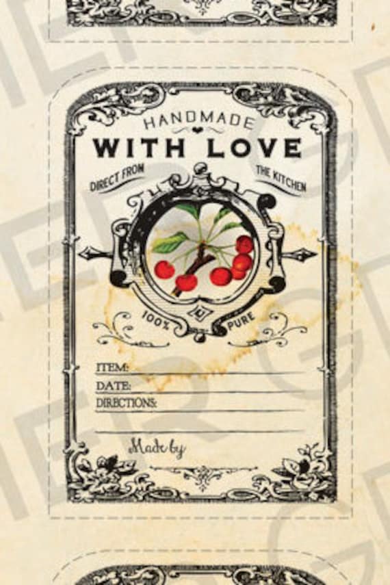 Vintage Cherry Jam Labels, Printable Canning Gift Tags (digital