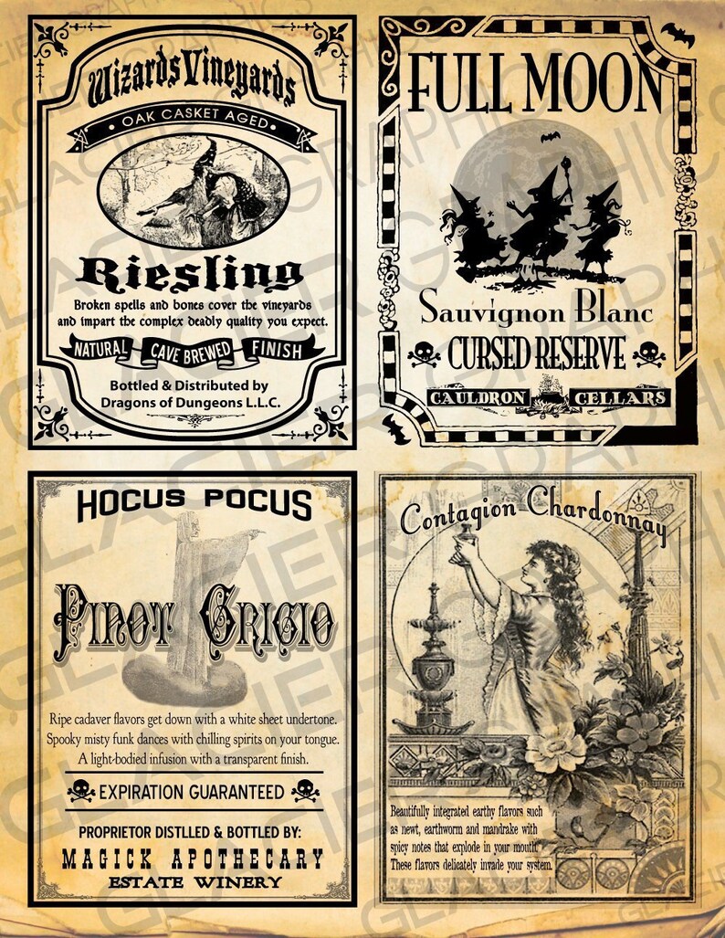 Vintage Halloween Witch White Wine Labels Halloween Wine - Etsy