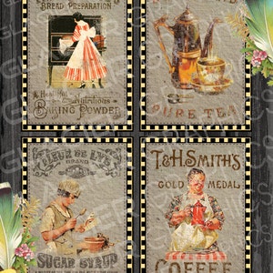 Country Farmhouse Printable Grain Sack Prim ATC Vintage ACEO Cards Vintage Cane Sugar Vintage Baking Powder Vintage Coffee Vintage Tea Retro