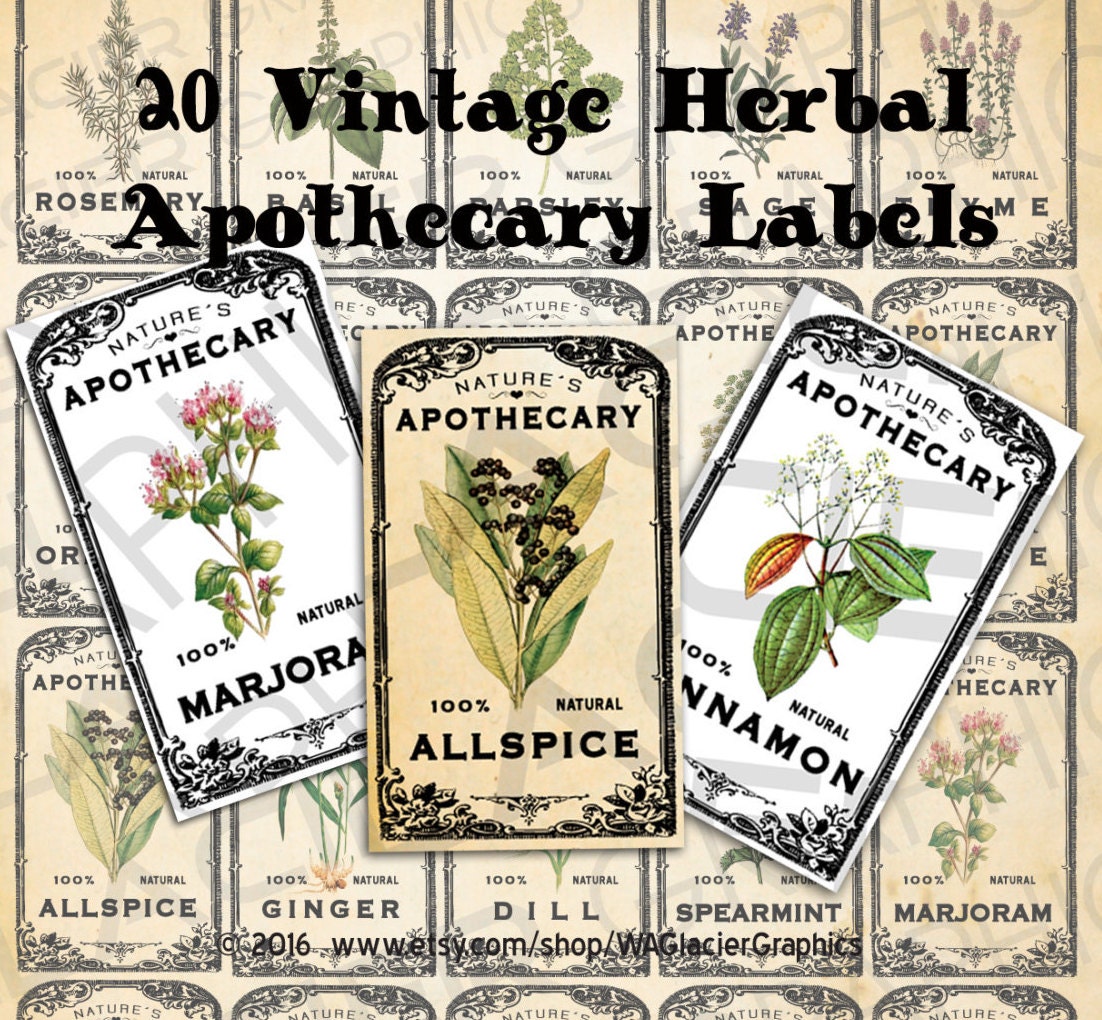 vintage herb apothecary labels vintage herbal tags digital etsy