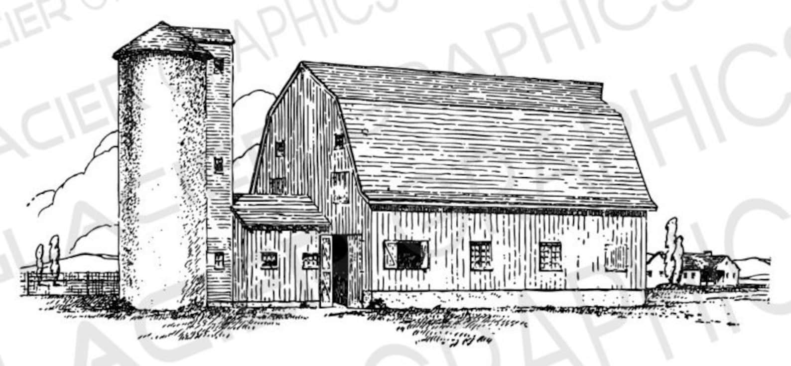 3 Barn Illustrations Vintage Barn Clipart Vector Copyright | Etsy