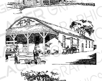 Vintage Farmers Market Illustration Set, Farm Stand Clipart (Digital Download)