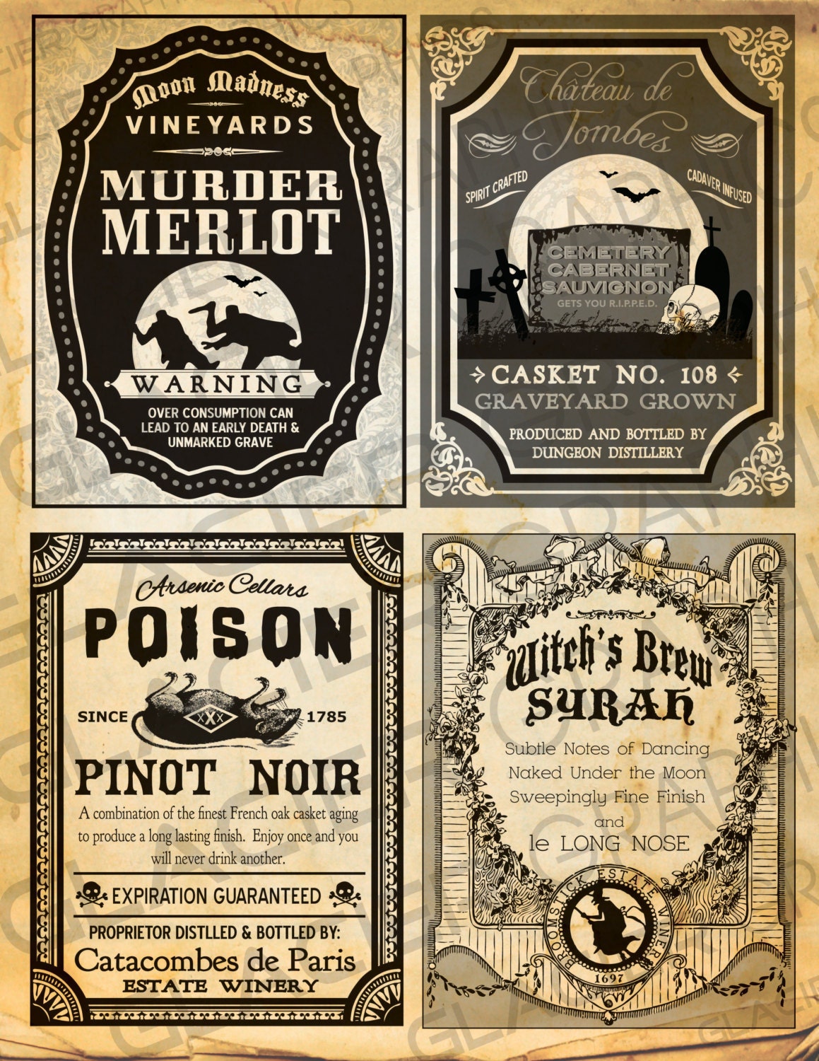 Vintage Halloween Wine Bottles Potion Labels Theme Scrapbook - Temu