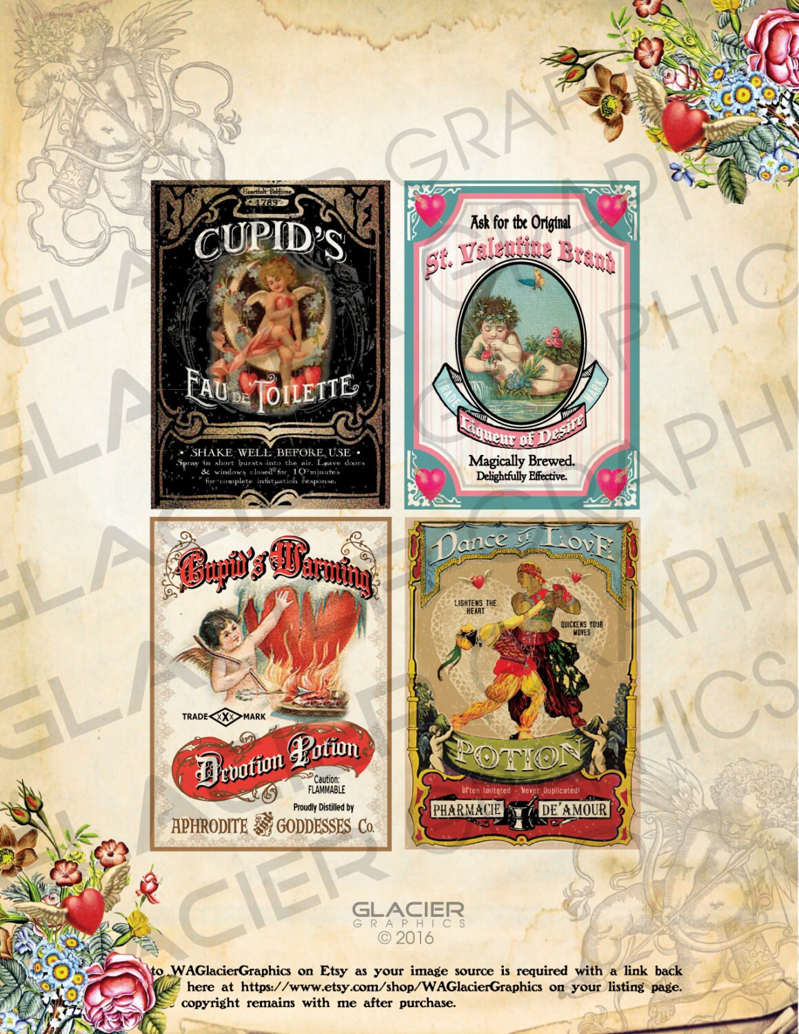 Digital Vintage Halloween Witch Love Potion Labels Bottle Labels Art ...