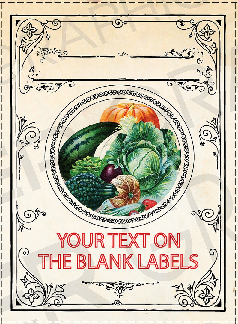 Blank Vegetables Canning Label Vintage Vegetable Tags YOU ADD TEXT Vegetables Digital Download Canning Labels Rustic Vegetable Gift Tag