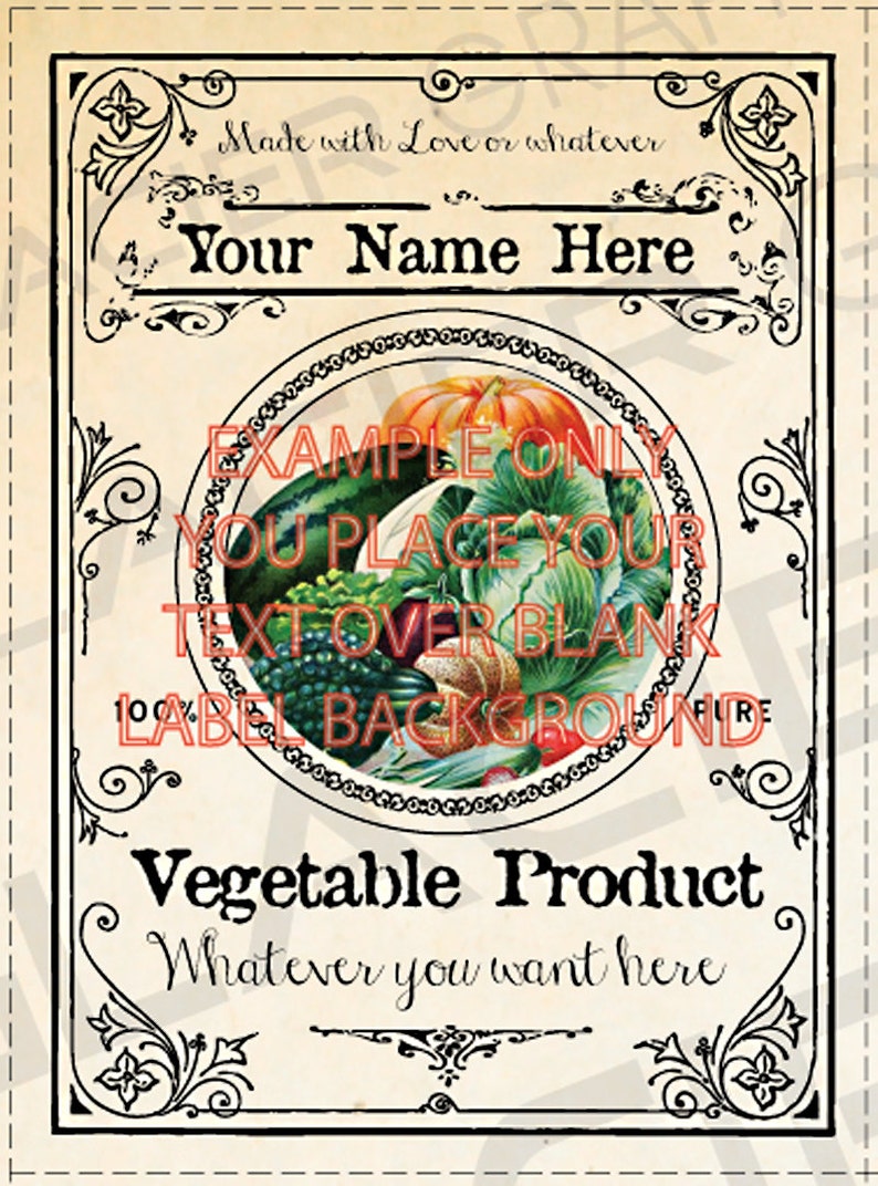 Blank Vegetables Canning Label Vintage Vegetable Tags YOU ADD TEXT Vegetables Digital Download Canning Labels Rustic Vegetable Gift Tag